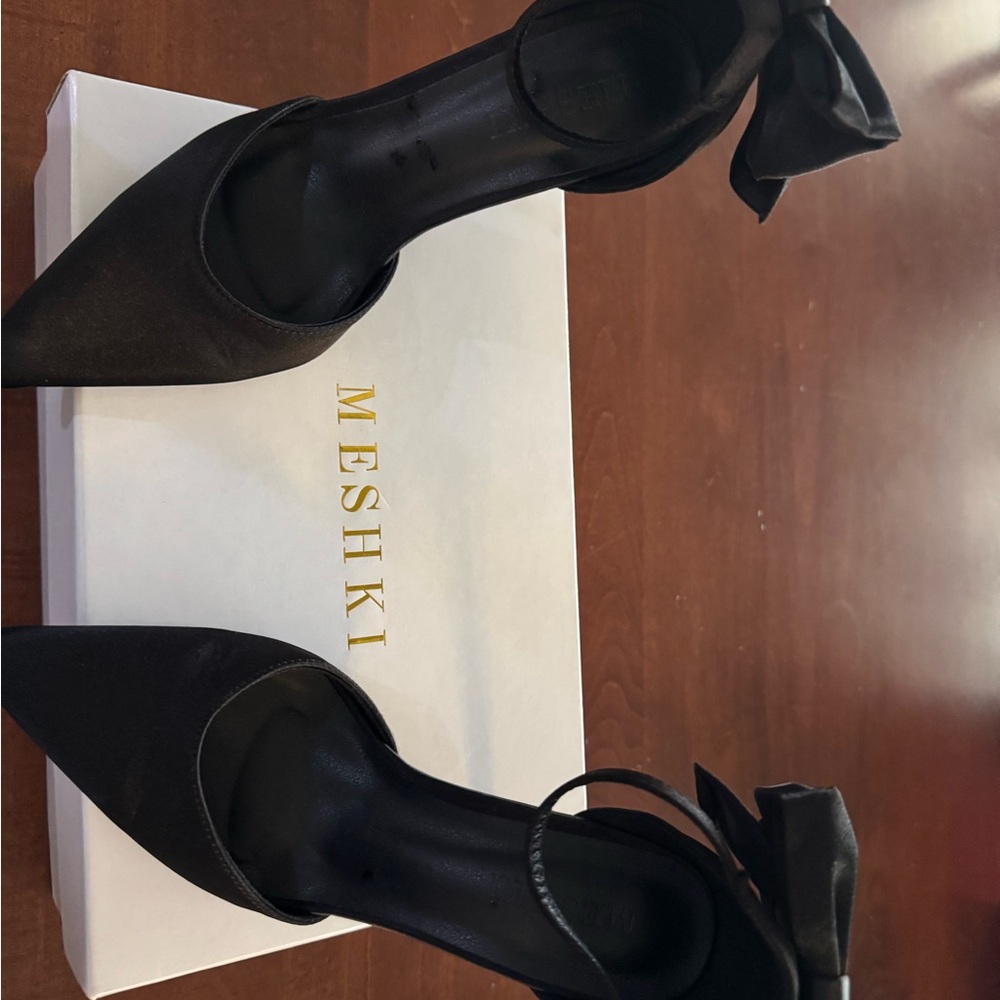 Meshki Black Satin Bow Heel - Picture 2 of 8
